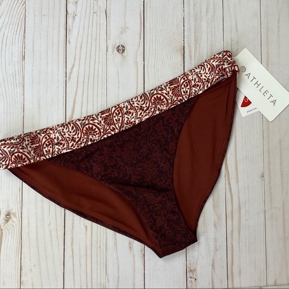Athleta Aqualuxe Batik Mid Rise Bikini Bottoms Size Small Women - Picture 3 of 10